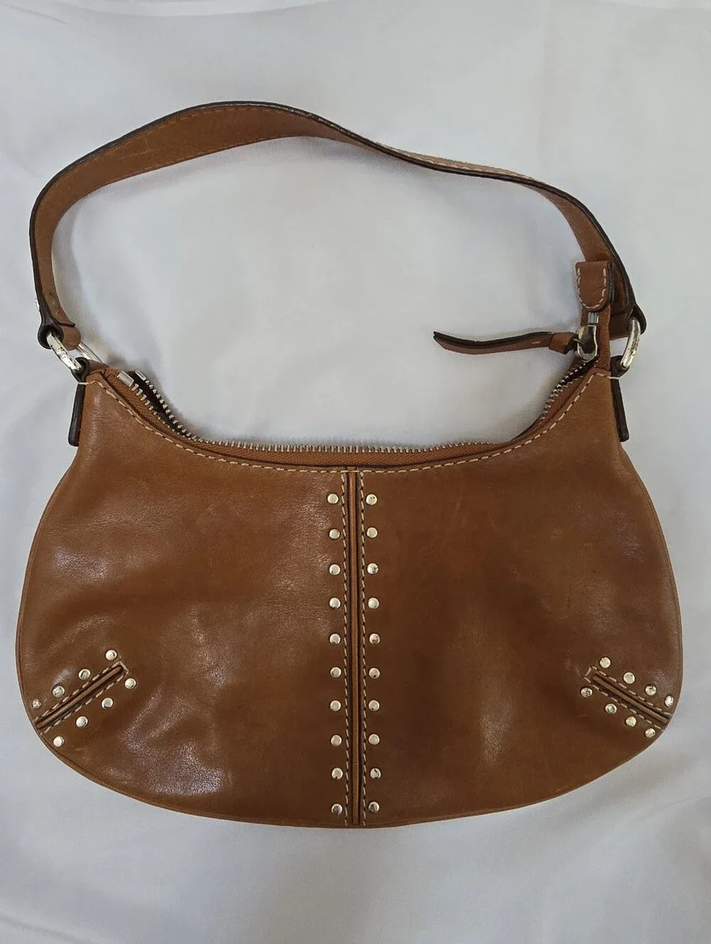Michael Kors Uptown Astor Cognac Leather Studded Hobo Bag Y2K